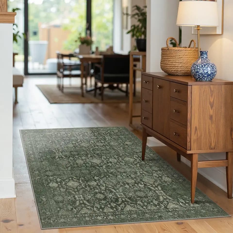 Rugxara Green 3x5 Rug for Entryway Bedroom Washable Area Rugs Carpet