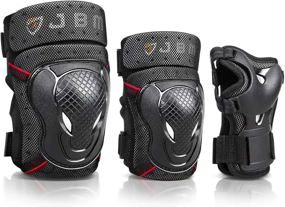 JBM Teenager Adult Bike Knee Pads and Elbow Pads with Wrist Guards Protective Gear Set for Biking, Riding, Cycling and Multi Sports Safety Scooter, Skateboard, Bicycle
