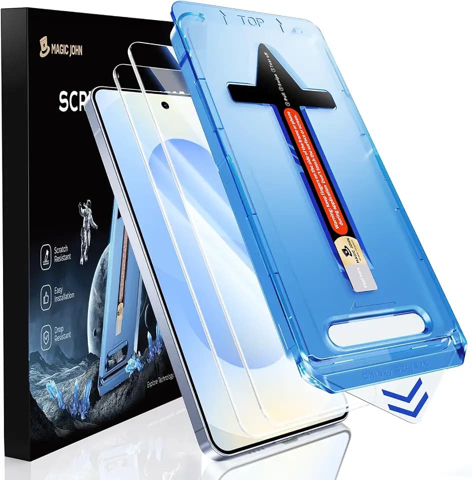 MAGIC JOHN 2 Stück für Samsung Galaxy S25/S24 Schutzglas(6,2 Zoll), Auto-Dust-Eliminierung, 9H Härte Folie, Ultra-Klar Displayschutzfolie, Bläschenfrei, Einfache Installation