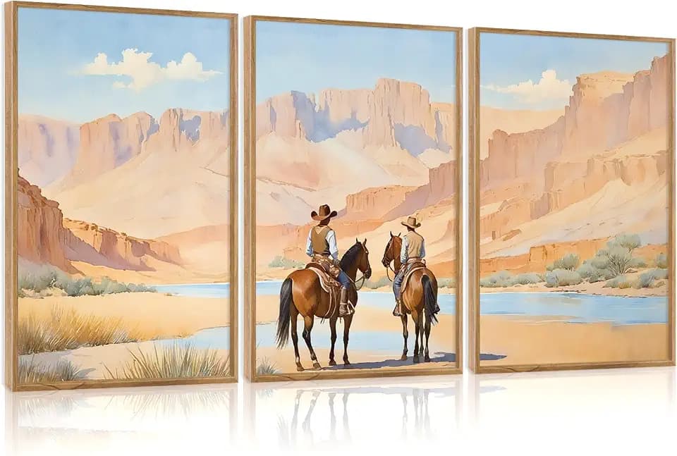 IARTTOP Framed Western Cowboy Wall Art,Retro Southwestern Canvas Poster Vintage Cowboy Wall Decor,Rustic Western Art Prints Mid Century Southwest Picture for Living Room Bedroom Office-16”x24”x3