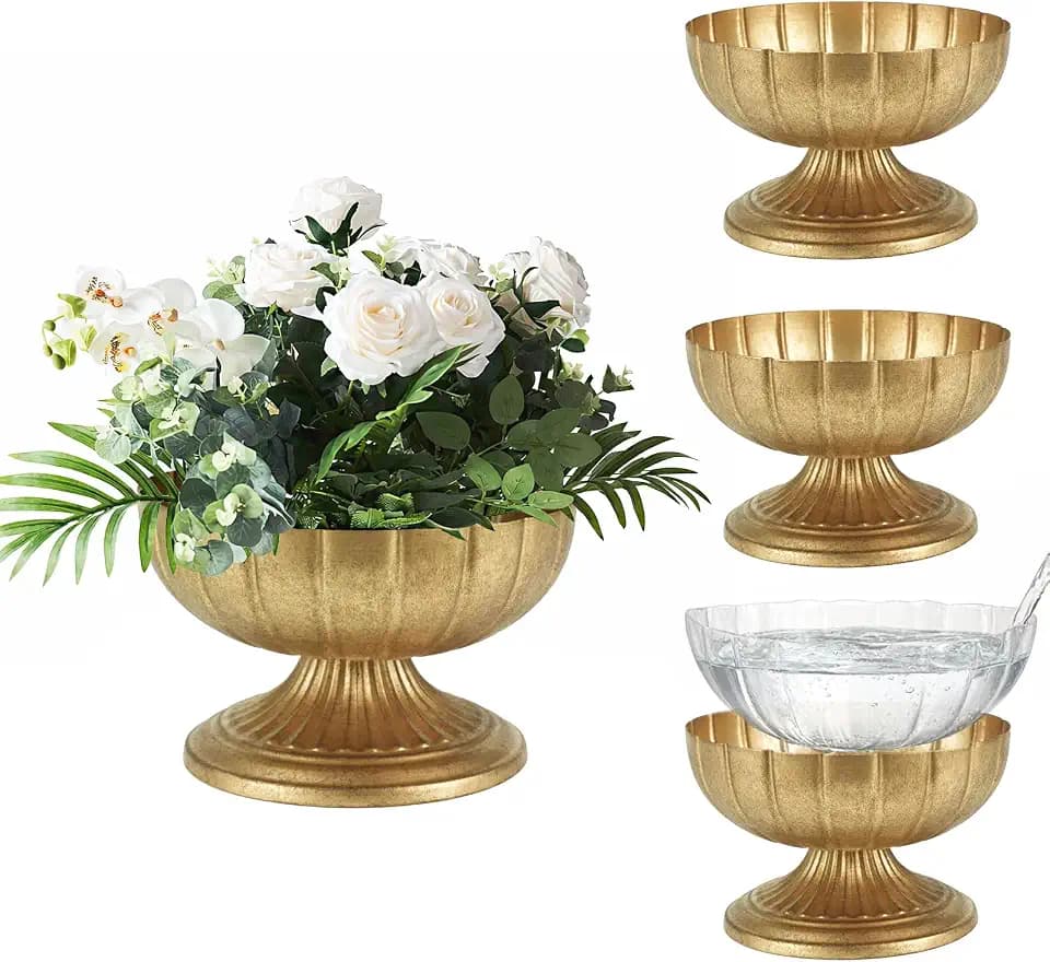 Vintage Gold Compote Vases 8.5" x 5.4" for Wedding Table Centerpieces