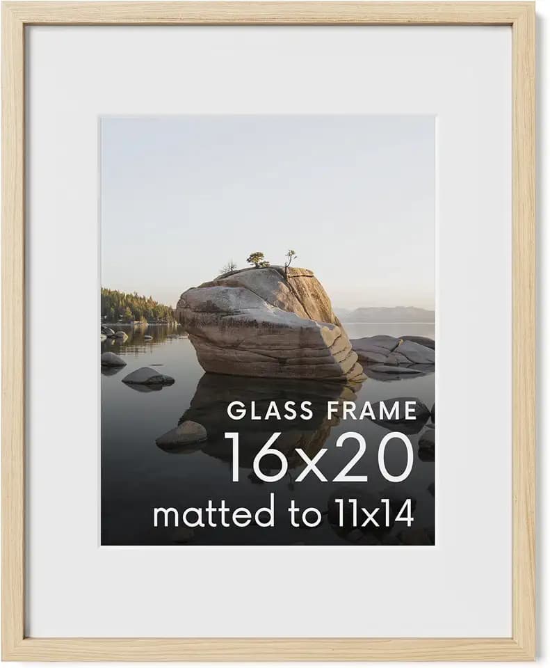 HAUS AND HUES 16x20 Picture Frame with Real Glass and Natural American Oak Matted to 11x14 - Oak 16x20 Wood Frame - Includes Vertical & Horizontal Hang - Ideal for Home, Office (16x20 in, Natural)