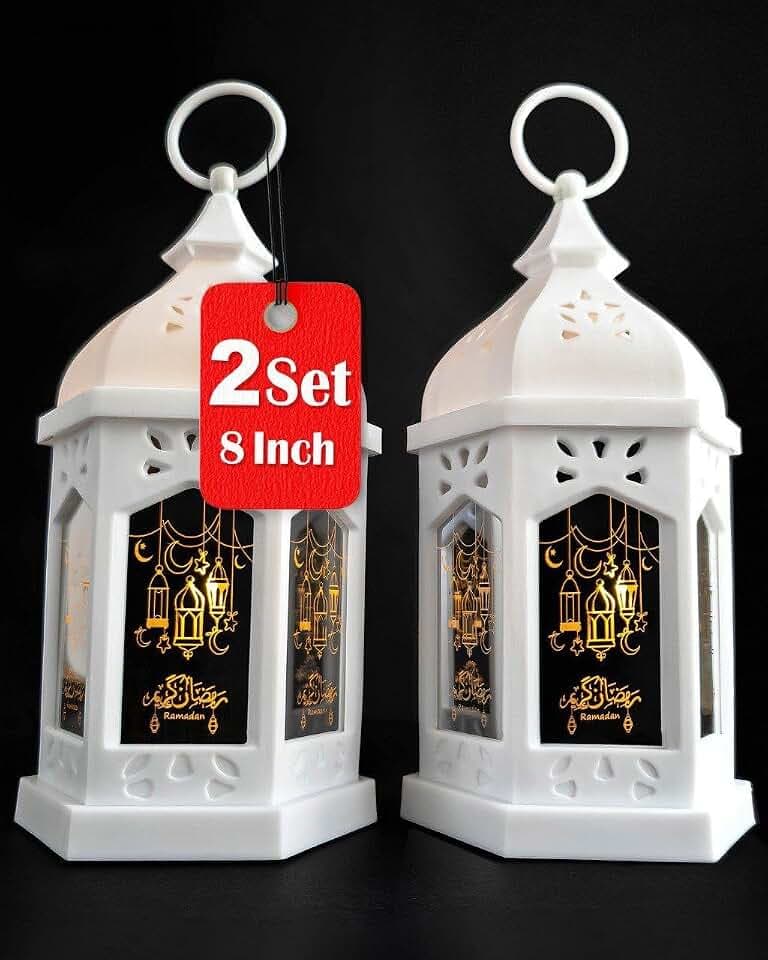 OLEEK Ramadan Lantern Lights (2PCs-8in)- Ramadan Decorations for Home 2026 - Ramadan Decor - Ramadan Lights - Ramadan Lanterns Decorative - Ramadan Lanterns for Kids - Ramadan Decoration فانوس رمضان
