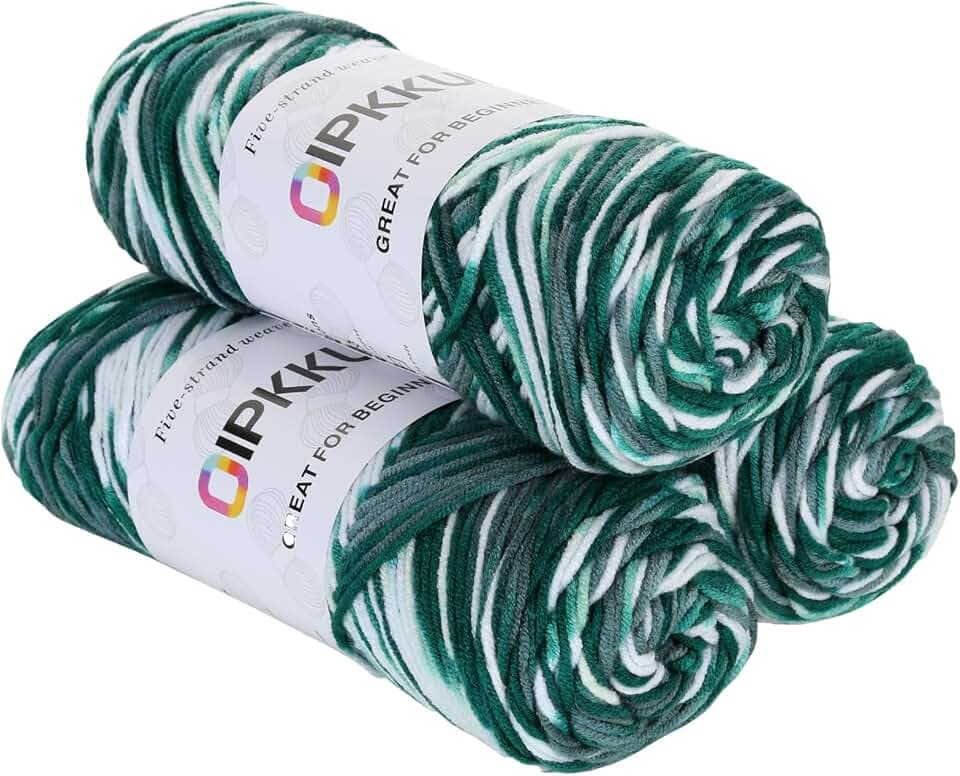 3PACK 5-Ply Variegated Yarn for Crocheting, Yarn Soft Each 3pcs/300g/630 Yards Soft Cozy, Multi-Color Gradient for Knitting Sweaters, Scarves, Shawls, Hats (Green White)