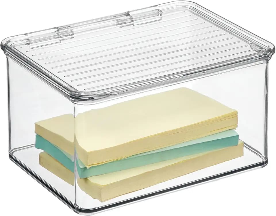 iDesign Plastic Stackable Hinged-Lid Storage Box, Clear