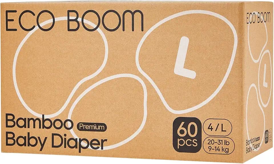 ECO BOOM Diapers, Viscose from Bamboo Diapers, Natural Soft Disposable Nappies for Infant, Size 4 Suitable for 20 to 31lb (Large - 60 Count)