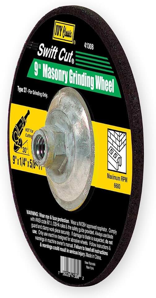 IVY Classic 41308 Swift Cut 9-Inch x 1/4-Inch x 5/8-Inch - 11 Threaded Arbor, Masonry Depressed Center Wheel With Hub for Grinders, 1-Piece