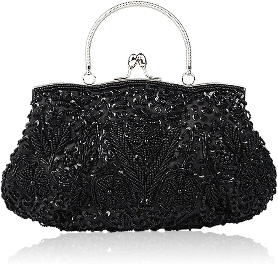 Simcat Beaded Sequin Flower Evening Purse Large Clutch Bag