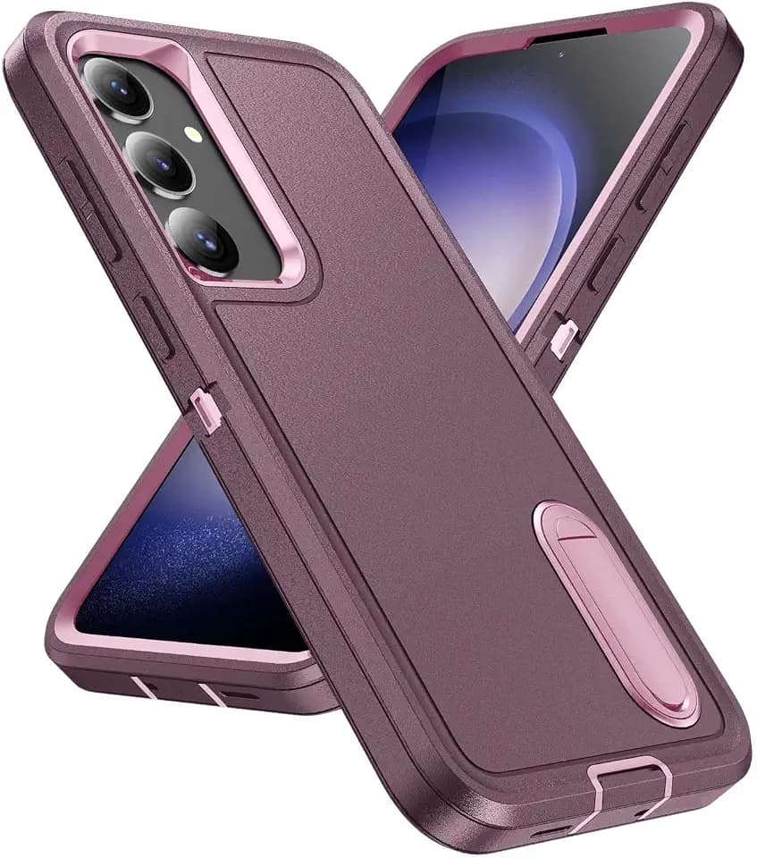 for Galaxy S24 Plus Case Galaxy S24+ Plus Case with Kickstand 3-Layer Military Grade Protective Cover Silicone Shockproof for Samsung Galaxy S24 Plus Phone Case (Purple+Pink)