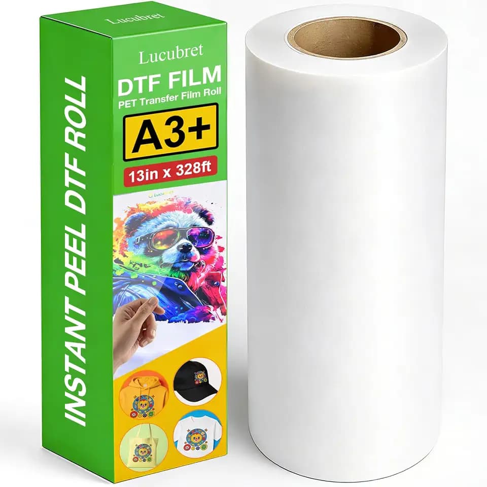 DTF Transfer Film Roll 13 Inch x 328 FT, Premium Double-Side Matte Clear Pretreat Sheets PET Heat Transfer Paper for DIY Direct Print on All Fabric and T-Shirts Textile