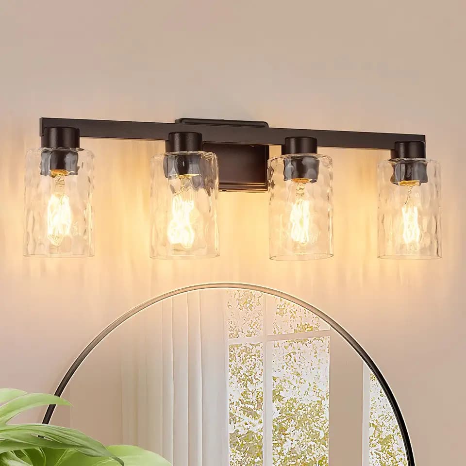 4-Light Bathroom Light Fixtures with Water Ripple Glass, Oil Rubbed Bronze