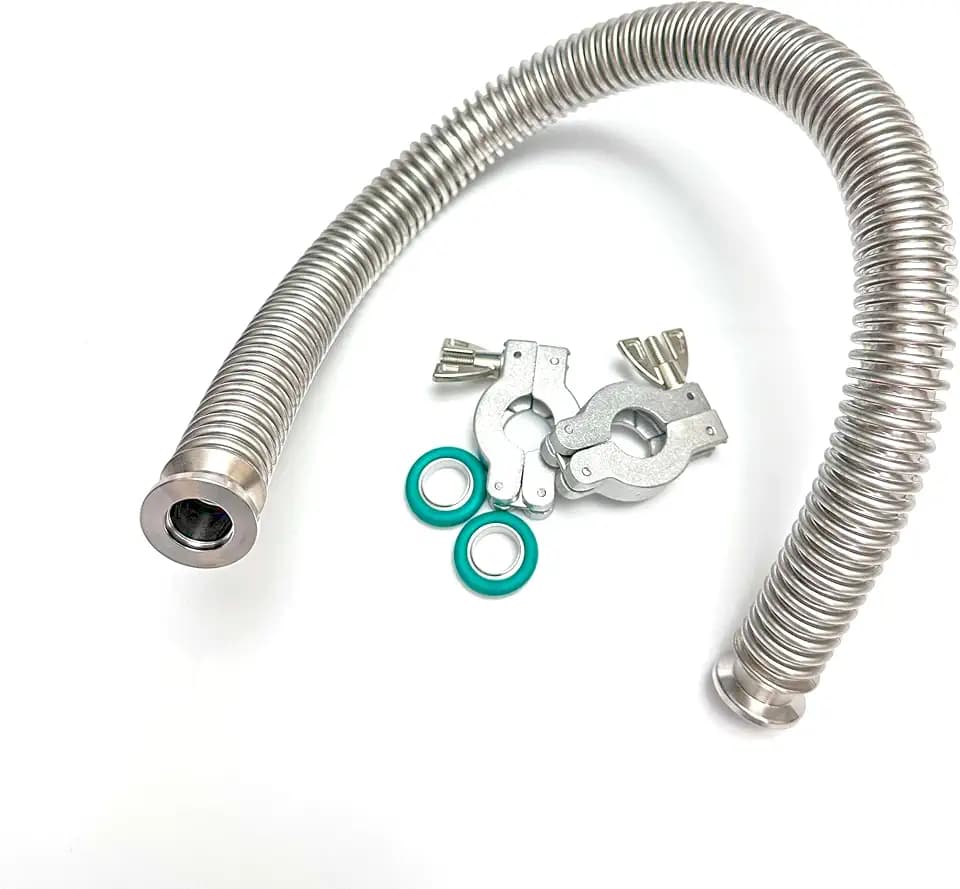 bmotiontech ISO-KF KF16 flange Corrugated vacuum bellow Hose Set with 2X Aluminum clamp / 2X SS Centering Ring / 2X FKM O-Ring (3.3 feet / 1000mm KF16)