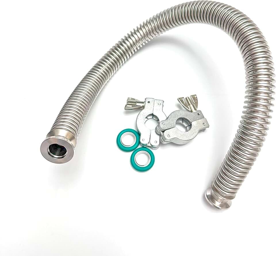 bmotiontech ISO-KF KF16 Flange Corrugated Vacuum Bellow Hose Set with 2 Aluminum clamps / 2 SS centering rings / 2 FKM O-rings (6.6 feet / 2000mm KF16)