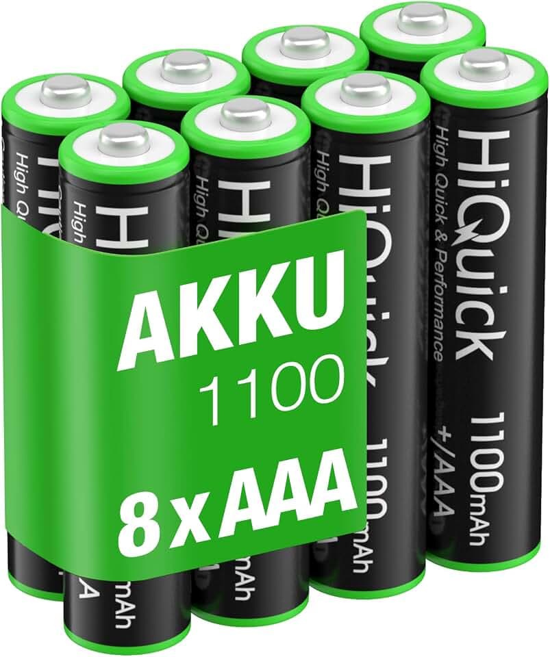 HiQuick Micro AAA Akku, NI-MH 1100mAh wiederaufladbar Batterien, geringe Selbstentladung 1.2V Akku, 8 x Micro AAA