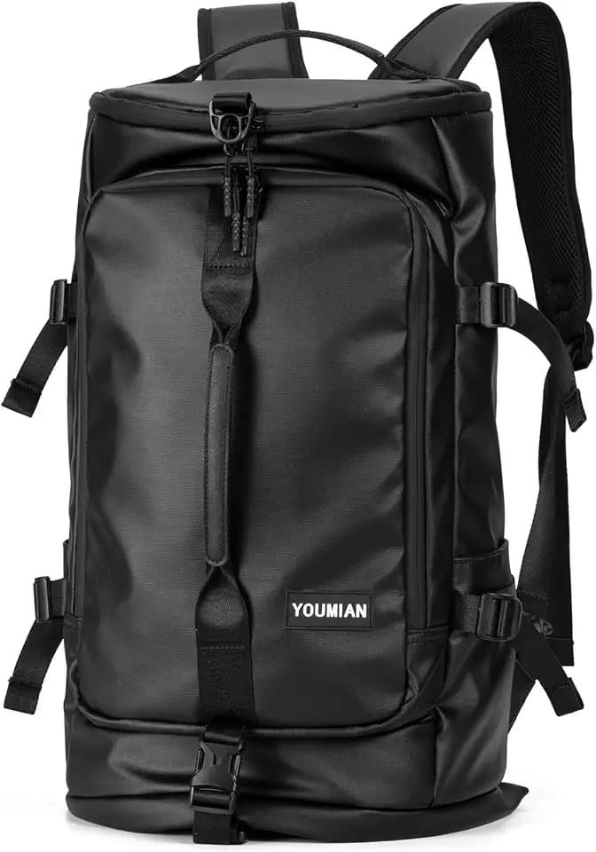 YOUMIAN Gym Duffle Bag 3 IN 1 Travel Backpack 40L Waterproof Shoe Compartment for Men and Women Basketball Soccer Sports Bag (Black)