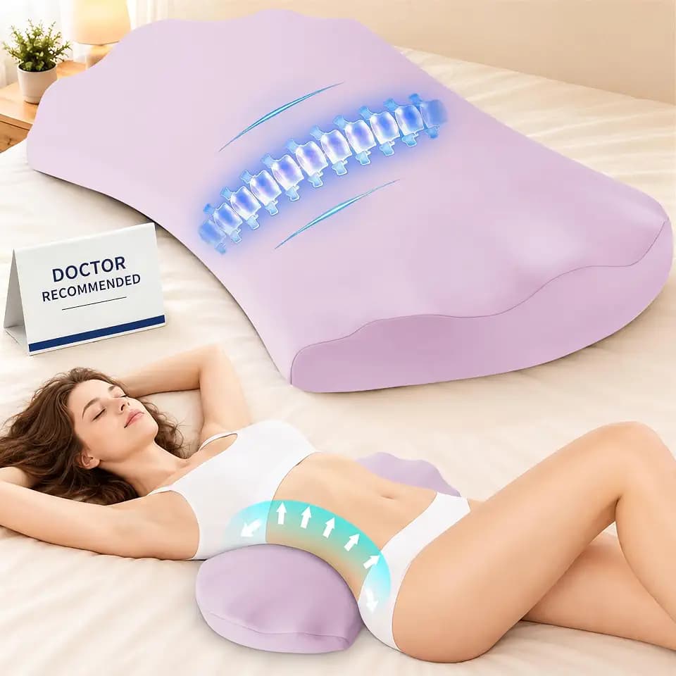 Fledano Lumbar Support Pillow for Bed – Floor Pillows & Cushions - Memory Foam Lower Back Pain Relief Pillow for Sleeping, Ergonomic Lumbar Pillow for Side & Back Sleepers, Sciatica & Hip Pain Relief