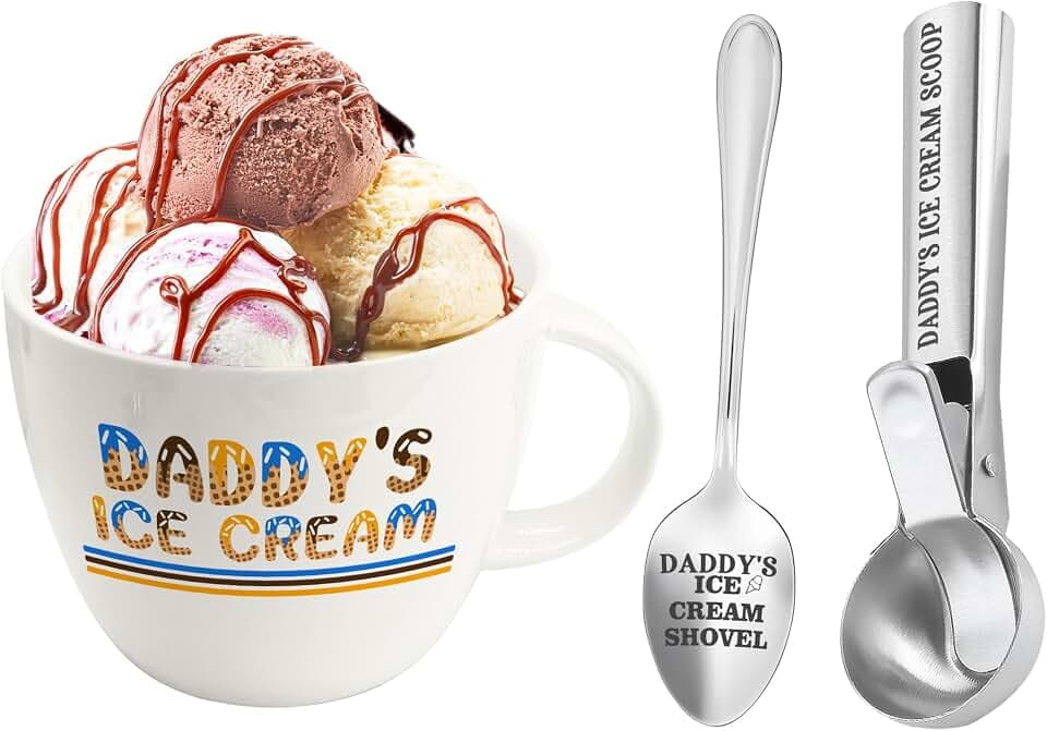 Daddy Gifts, Gifts for Dad from Daughter Fathers Day, Daddy's Ice Cream Bowl Scoop Shovel Spoon Set, DadIce Cream Gift from Son Daughter, Ideal Xmas Birthday Father's Day Gift for Him