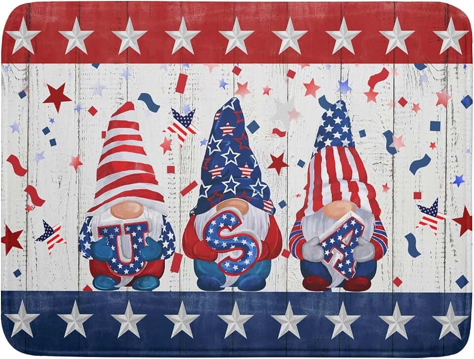Giwawa 4th of July Gnomes Dish Drying Mat 18x24 inch Patriotic Elf Usa Stars Dish Drainer Mats Independece Day Large Microfiber Dish Drying Pad for Kitchen Countertop Holiday Decor