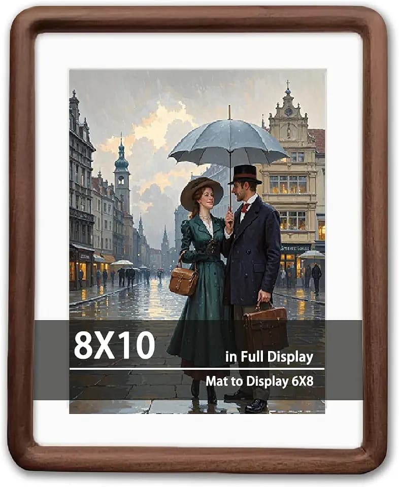 8x10 Natural Dark Walnut Solid Wood Picture Frames, Hand Make Crafted Original Wood Frame with Mat to 6x8,Rounded Edge Wooden Photo Frame, For TableTop and Wall Decoration