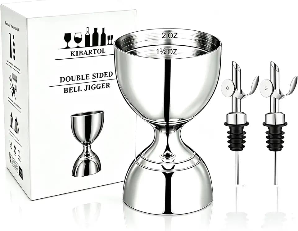 Jigger for Bartending, 2 oz 1 oz Bartender Jigger Stainless Steel, Double Cocktail Jiggers with Internal Measurements, Bar Tool for Bartending, Shot Drink Measurer for Cocktails (1Jigger, 2 Auto Pour)