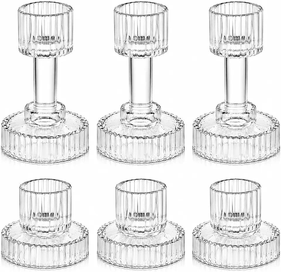 Lanttu Clear Glass Taper Candle Holders Set of 6 Candlestick Holders Bulk