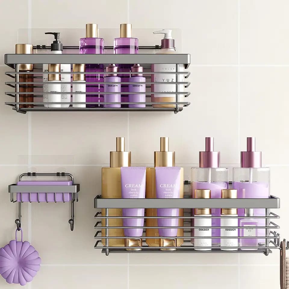 ODesign Shower Caddy Adhesive Stainless Steel Storage Organizers (Grey, 3 Pack)