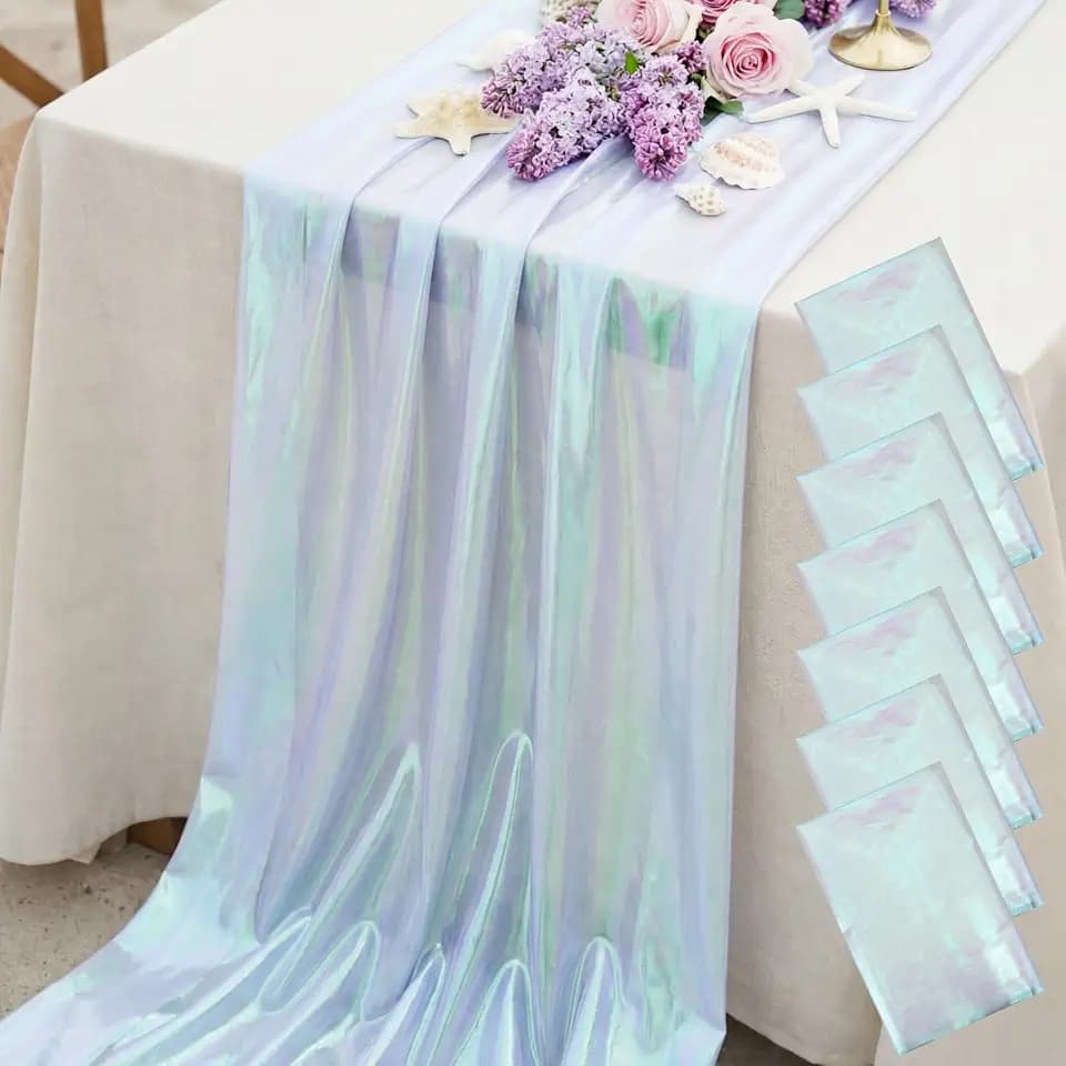 Mindsoft 4 Pcs Iridescent Table Runner Organza Tablecloths 30 x 71 Inch