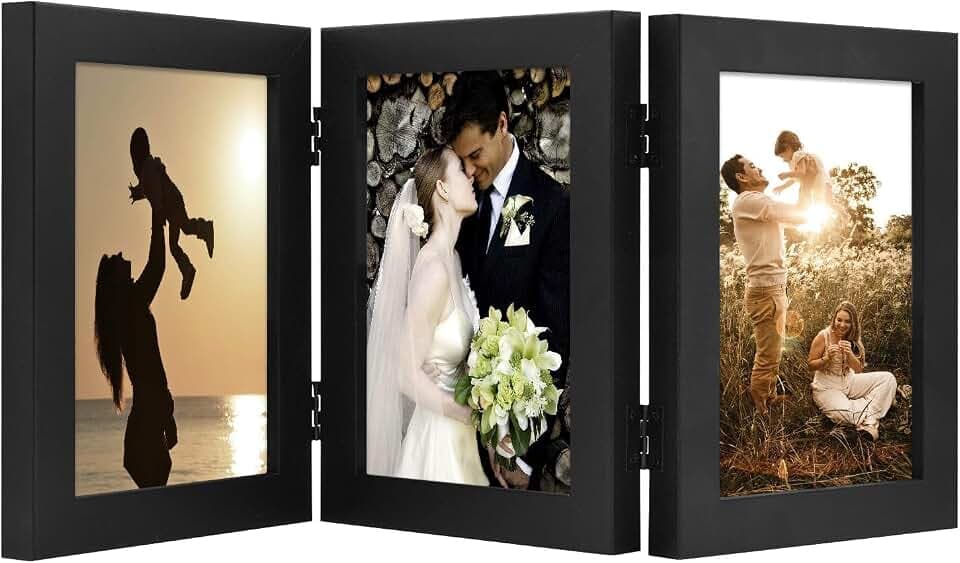 Golden State Art, 5x7 Triple Picture Frame Black- Real Glass, 1 Pack