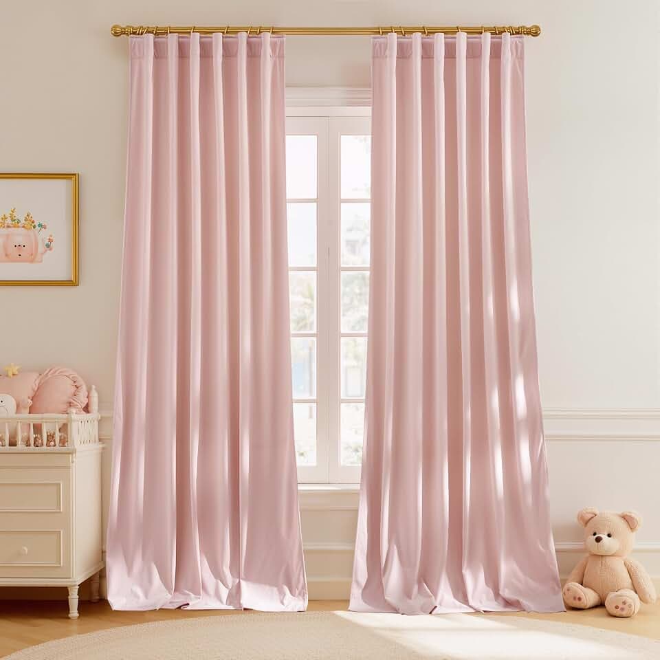 StangH Dusty Pink Velvet Curtains Extra for Girls‘ Room, W52xL108, 2 Panels