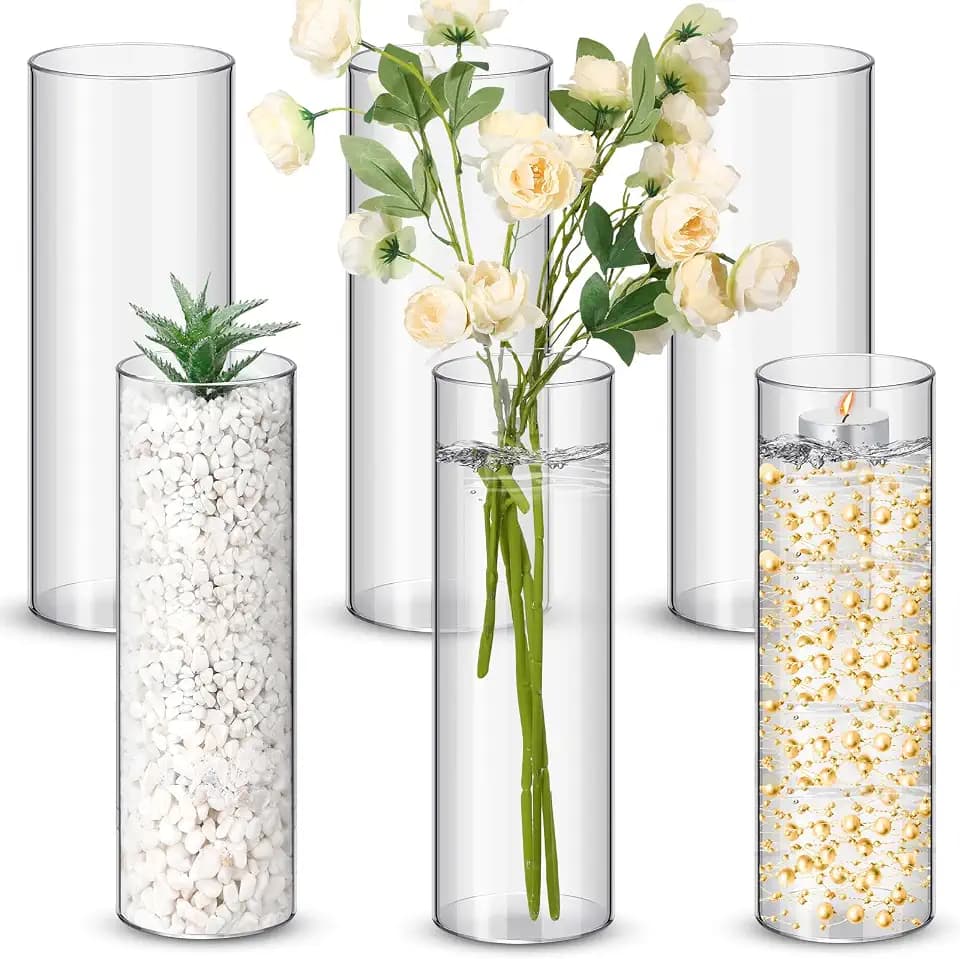 Nuogo 6 Pcs 10" Plastic Clear Cylinder Vase Acrylic Vase for Centerpiece