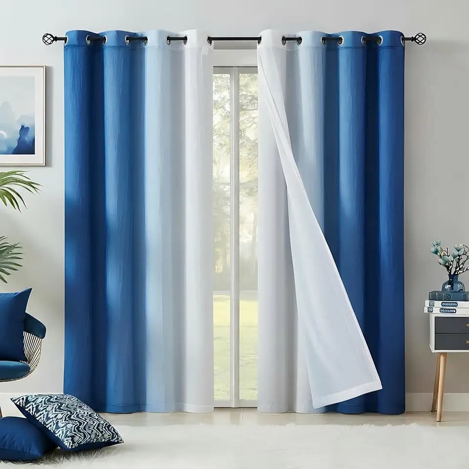Blue Ombre Blackout Curtains 95 Inch Long for Living Room Grommet, 4 Panels