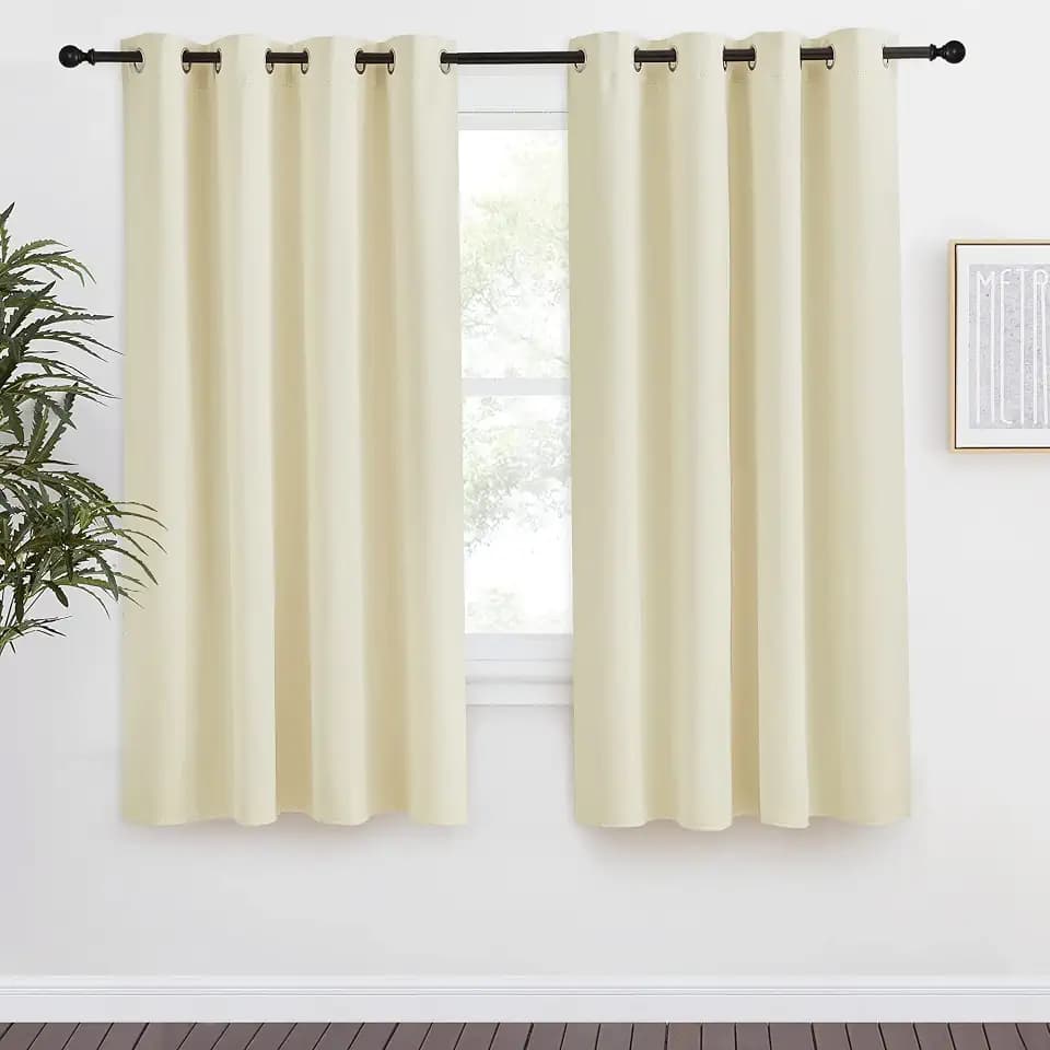 NICETOWN Room Darkening Blind Shade for Kids Bedroom, Beige, Single Panel, 55 x 68 inch, Triple Weave Home Decoration Light Blocking Solid Ring Top Curtain/Drape for Small Window