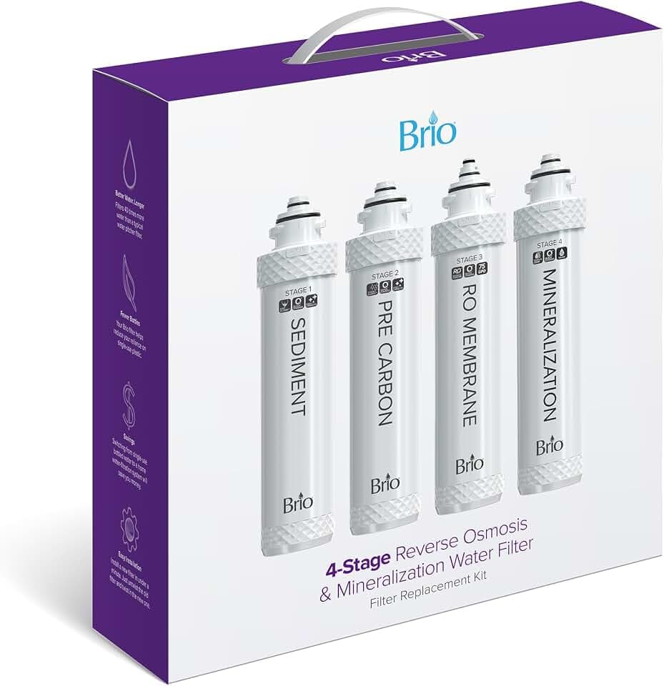 Brio 4-Stage Reverse Osmosis & Mineralization Water Filter, Replacement Filter Set for Brio RO Dispensers, Restores Essential Minerals to RO-Purified Water