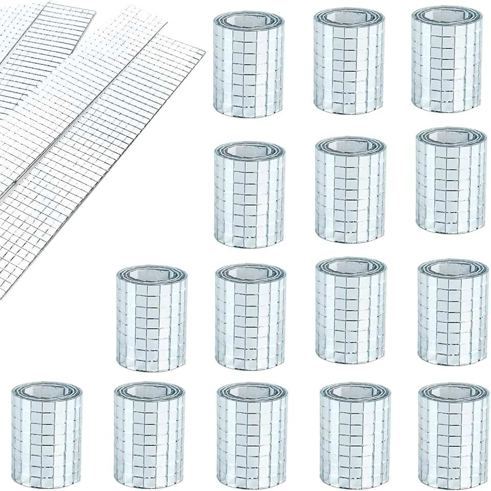 REDODECO Real Glass Silver Mirrors Mosaic Tiles Sticker for Craft Square Glass Tiles Self Adhesive,5mm by 5mm (Silver, 7150PCS)