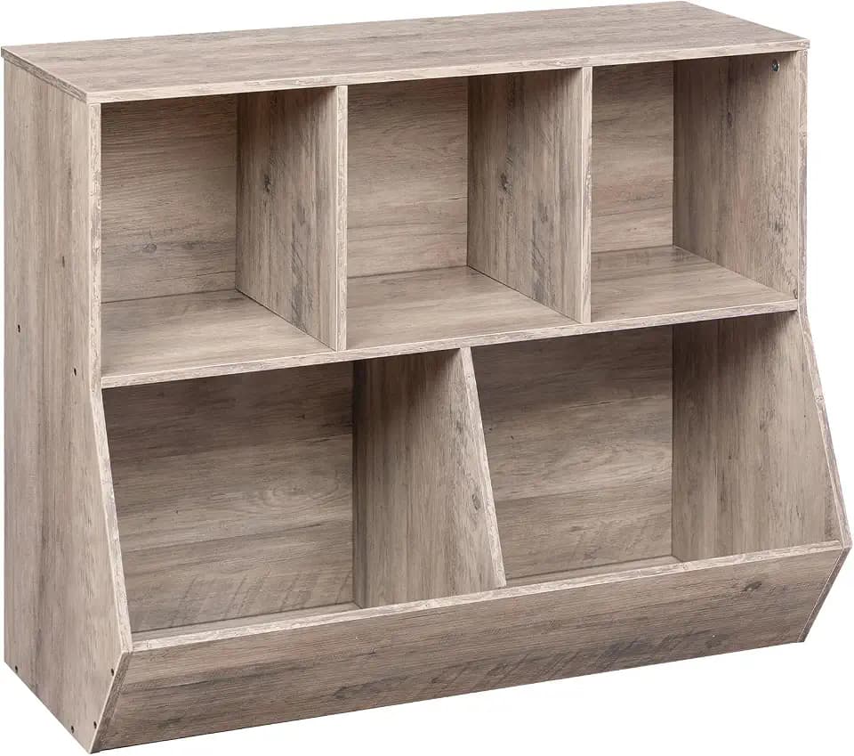 HOOBRO Kids Bookshelf, Bookcase Footboard, Toy Storage Cubby, Children's Toy Shelf, 35.4" L Toy Storage Cabinet, Fit for Children's Room, Playroom, Hallway, Kindergarten, Greige BG32CW01