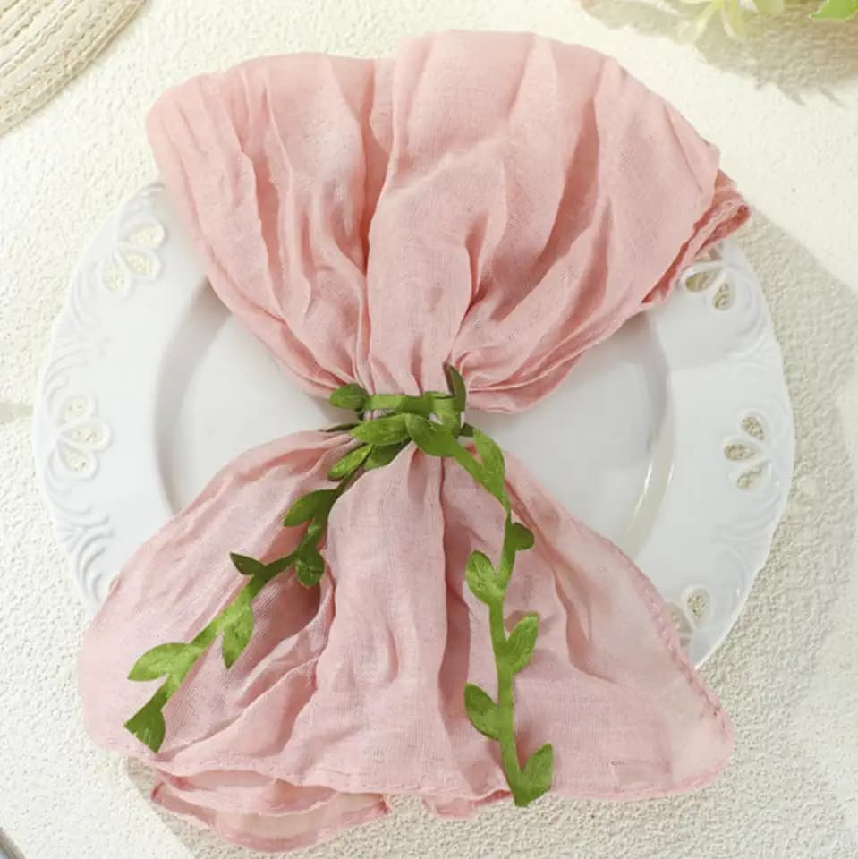 HunnmingRe 80 Set Cheesecloth Napkins with Leaf Ring, Cotton,Dusty Pink