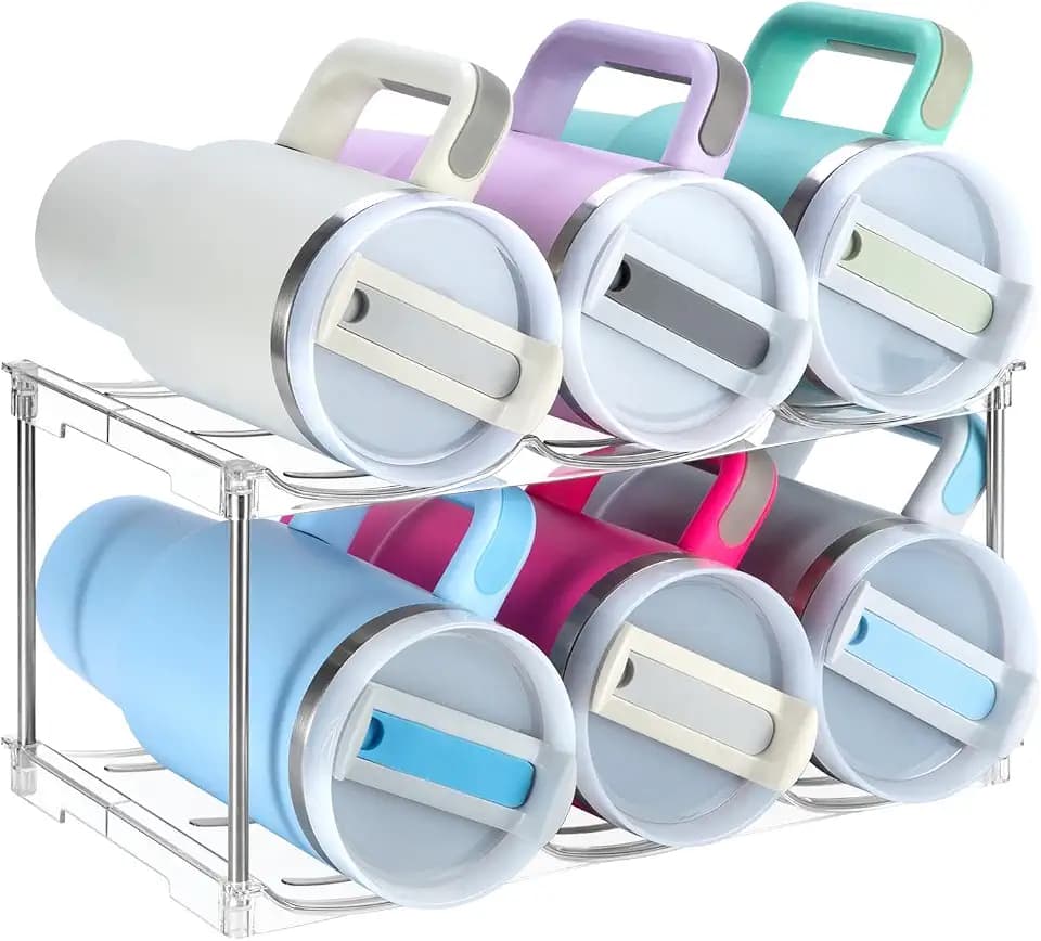 Sbosbo Water Bottle Organizer, Stackable Bottle Storage Rack, 4 Pack Water Bottle Holder for Kitchen Fridge Cabinet Organization and Storage, Plastic Wine Rack/Drink Bottle Holder (2 Pack - Hold 6)