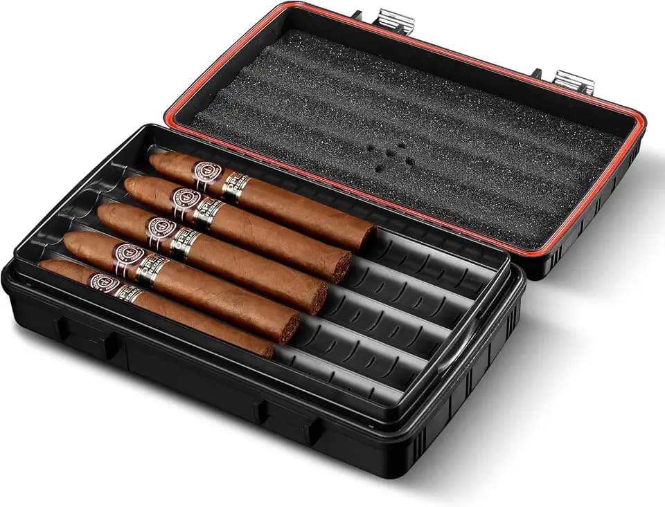 CIGARLOONG Cigar Humidor Travel Cigar Case Double Layer with Hygrometer and Humidifier(Color:Black)