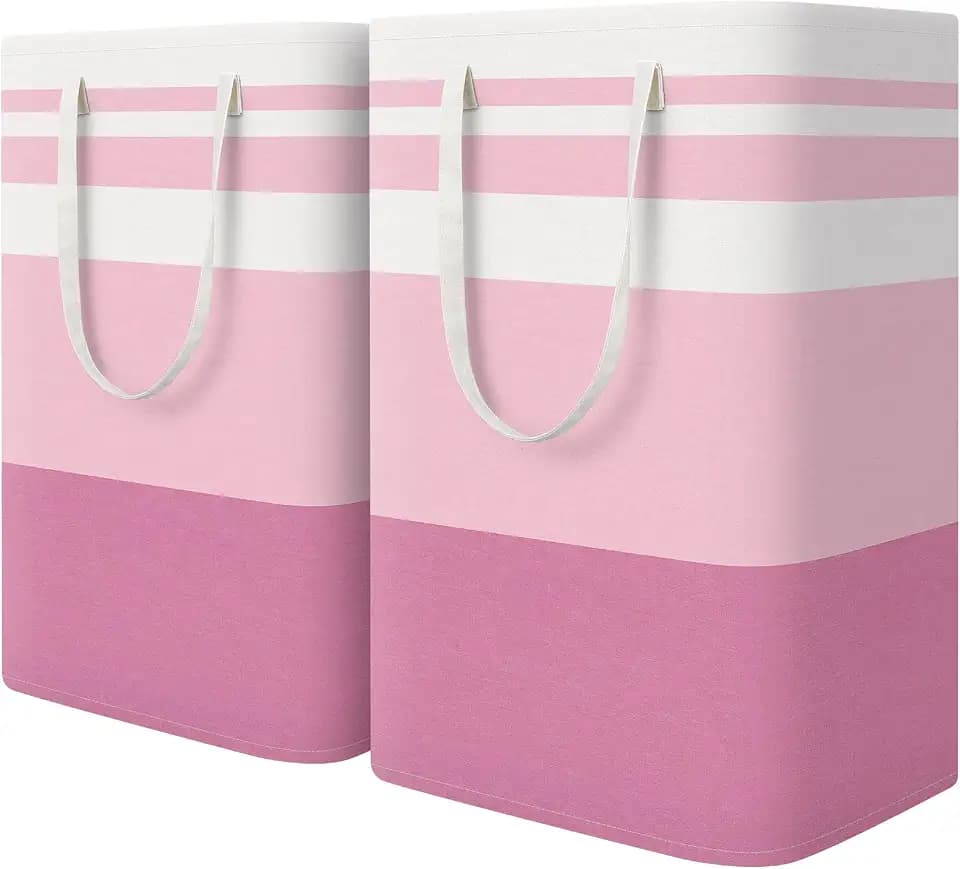 HomeHacks 2 Pack Large Laundry Baskets, Laundry Hampers Bags (Pink 75Lx2)