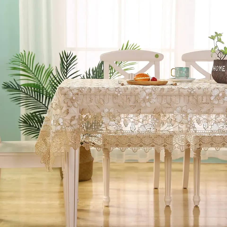 Rectangular Table Cloth Lace Macrame Vintage Outdoor Tablecloth Shabby Chic Embroidered Oblong Table Cover for Wedding Gold Rectangle/Oblong 60 in x 104 in R109760104 R10971