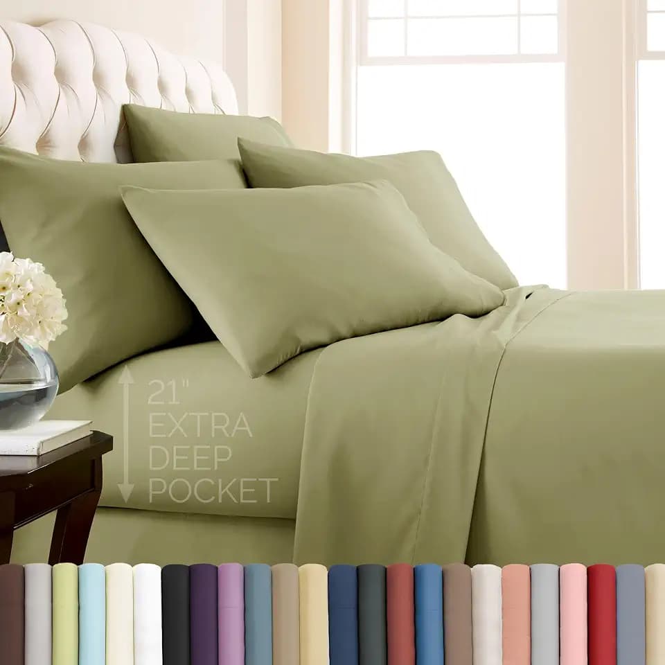 21 Inch Queen Bed Sheets Set Deep Pockets Premium Microfiber Sage Green