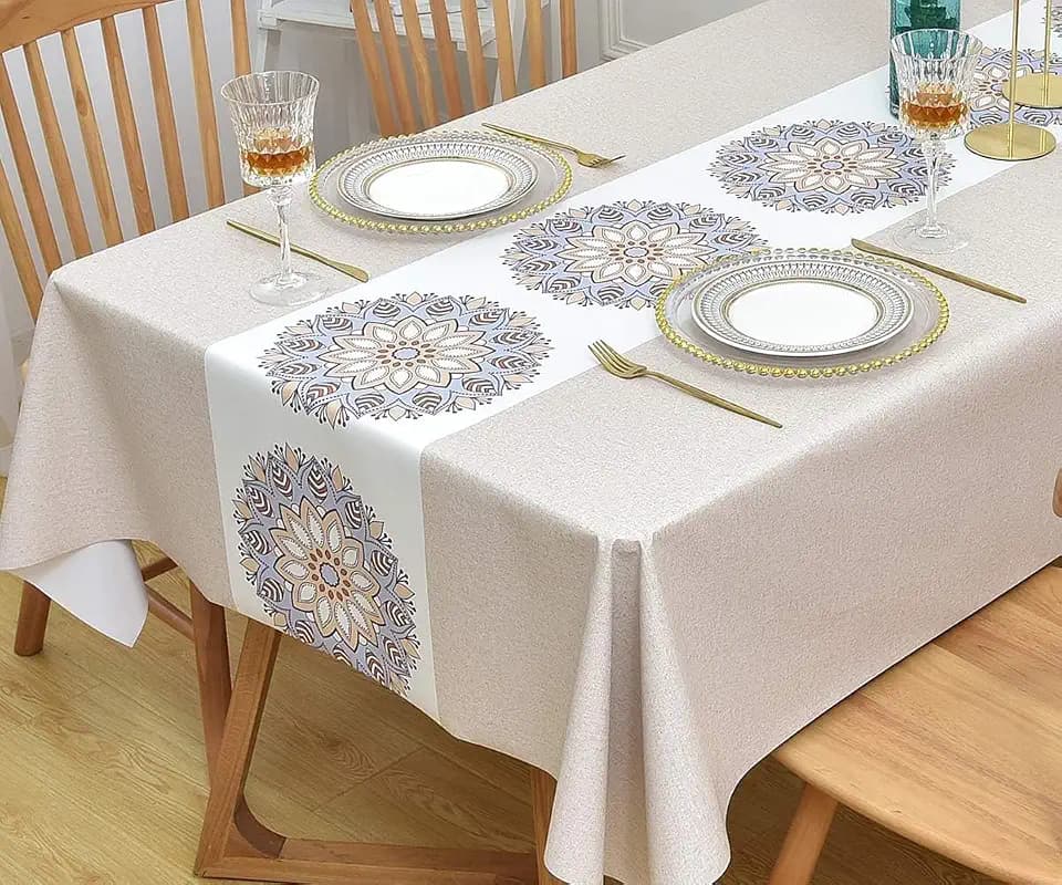 Wipeable Waterproof Tablecloth Vinyl Tablecloths for Rectangle Tables Heavy Duty PVC Tablecloth for Kitchen Dining Table(Flowers-1, 54'' x 72'')