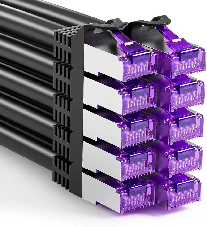 FGB 10 Gbps Patchkabel 0,15m x10, RJ45 Netzwerkkabel CAT 7 - Schwarz