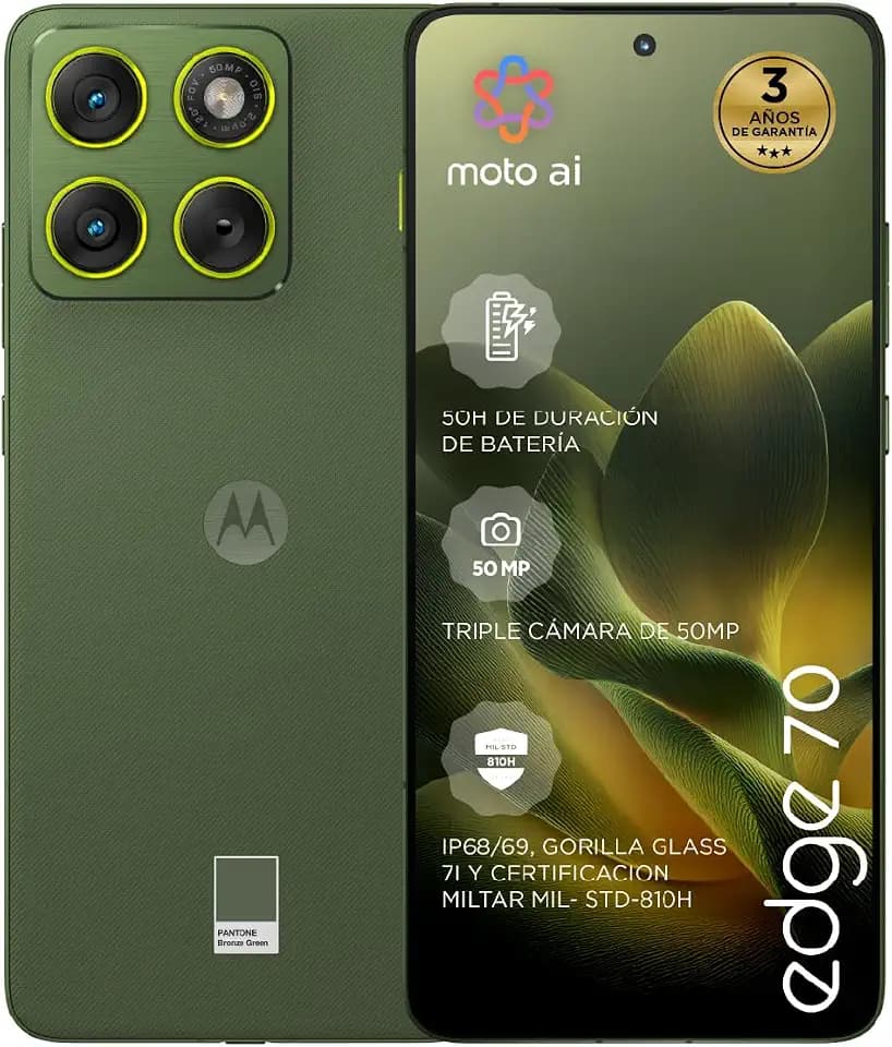 Motorola Edge 70 24 GB (12 GB + 12 GB RAM Boost)/512 GB Bronze Green, Spanien. Unglaublich dünnes Design, 17,9 cm (6,7 Zoll) Super HD-Display, Dreifachkamera mit 50 MP mit Moto ai. 4800 mAh