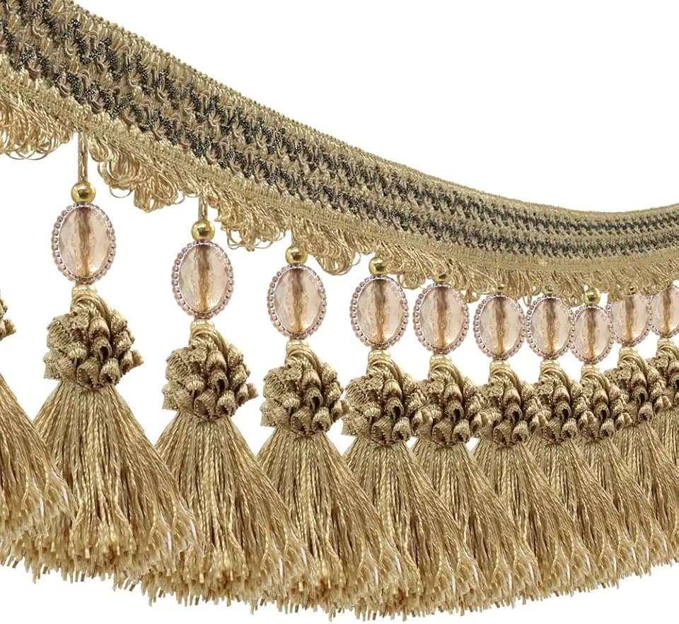 3yards Pom Pom Curtain Fringe Trim Beads Ball Tassel Trimming Sewing Ribbon Upholstery Fabric (Brown)