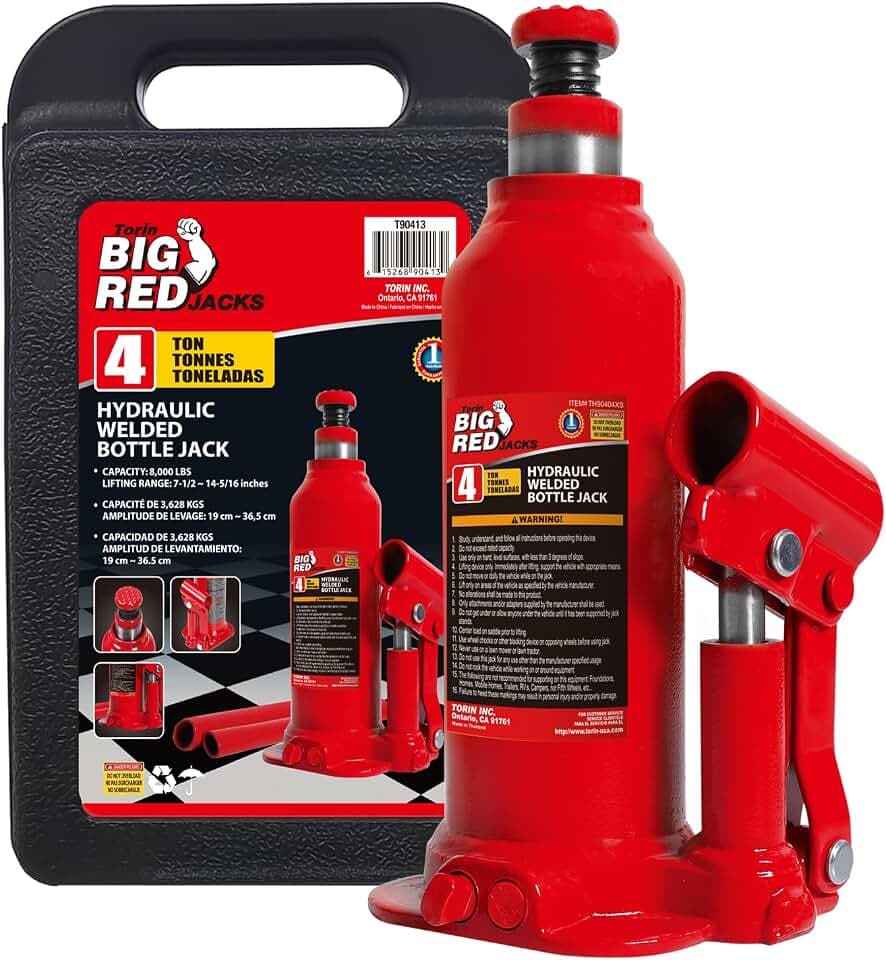 BIG RED 4 Ton (8,000 LBs) Hydraulic Welded Bottle Jack with Storage Case
