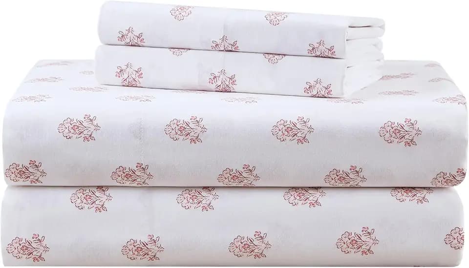 Comfort Spaces 100% Cotton Percale Sheets Queen Size 4 Piece, Floral Pink