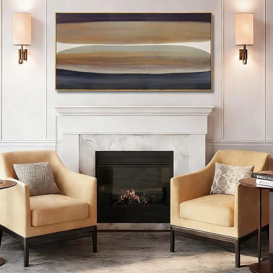 Neutral Brown and Black Abstract Wall Art 24x48 Inch, Large Framed Canvas Prints with Wooden Frame, Modern Minimalist Home Decoration for Bedroom Living Room or Office