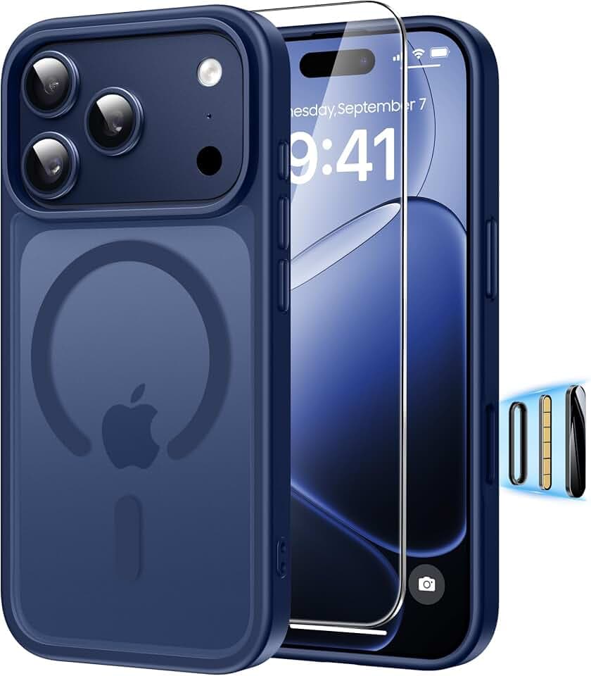 Magnetisch für iPhone 17 Pro Max Hülle mit Schutzfolie, Dunkelblau
