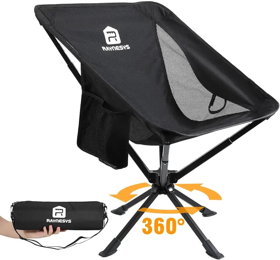 Raynesys Portable Swivel Camping Chair, 8 Seconds Quick Setup Easy Carry